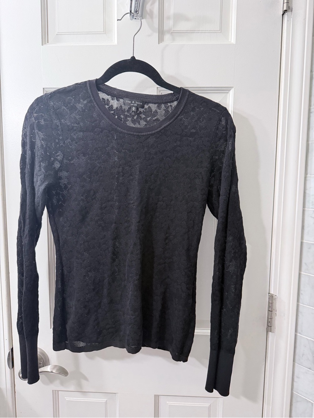 rag & bone Black Lace Knit Long-Sleeve Top